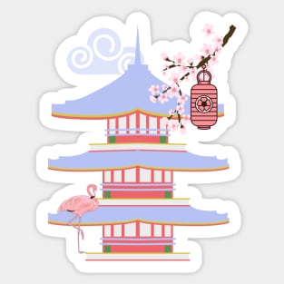 Flamingo Japanese Cherry Blossoms Sticker